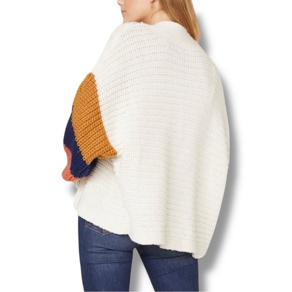 BB Dakota Cream/Navy/Orange Dolman Sleeve Open Front Women's Relaxed Cardigan - Picture 4 of 16